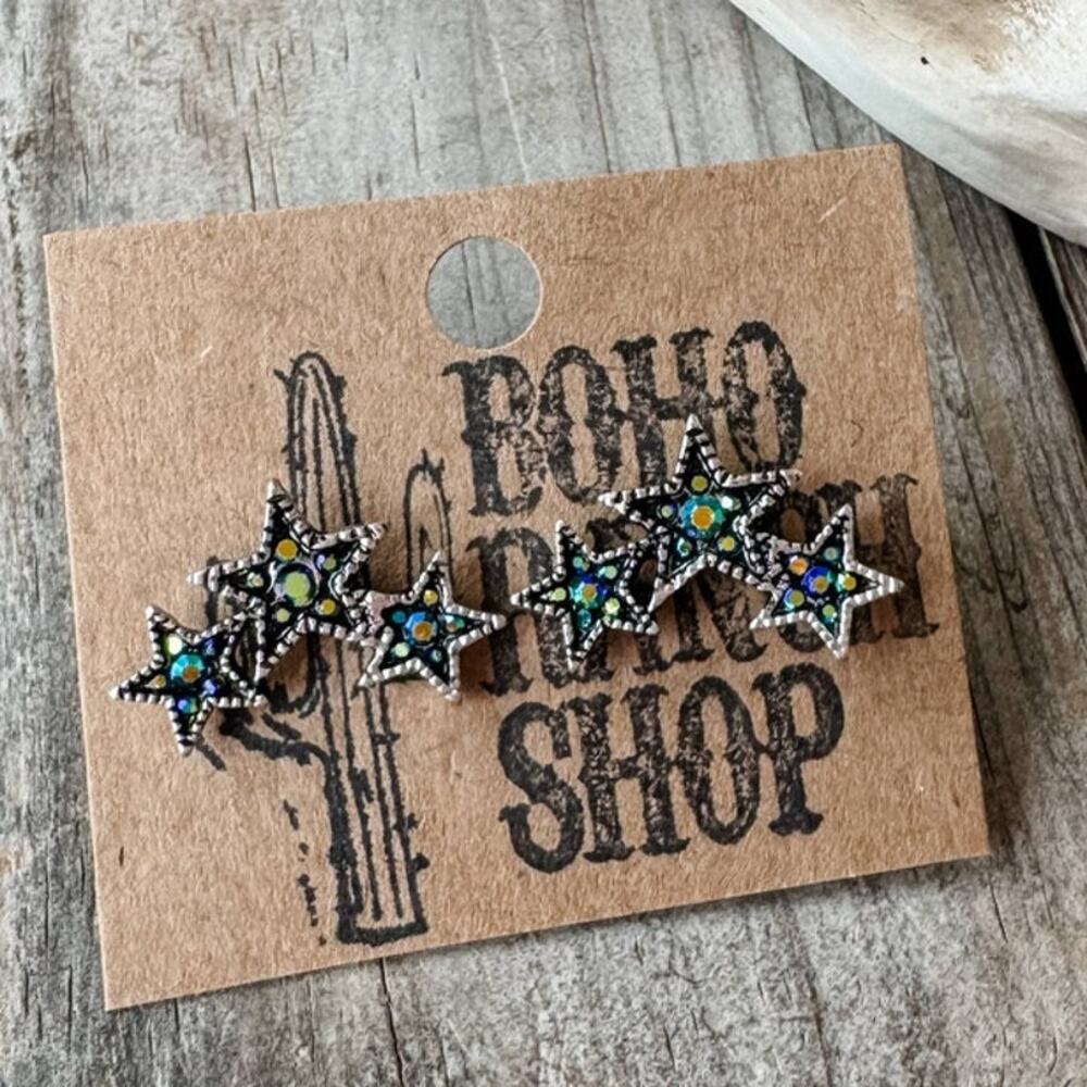 Western Mini Iridescent Star Cluster Stud Earrings 